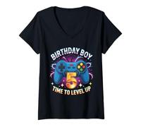 Mujer Birthday Boy Time To Level Up Gamer Video Game 5 Años Camiseta Cuello V
