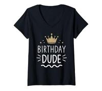 Mujer Birthday Dude Retro King Celebrate Camiseta Cuello V
