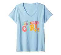 Mujer Birthday Girl 2nd 3rd 4th 5th 6th 7th 8th 9th Girls Birthday Camiseta Cuello V