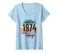 Mujer Birthday Vintage Año de Nacimiento 1974 Cumpleaños Bday Camiseta Cuello V