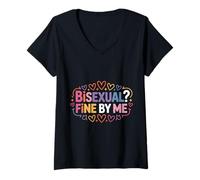 Mujer Bisexual Fine by Me Mensaje LGBTQ Orgullo |- Camiseta Cuello V