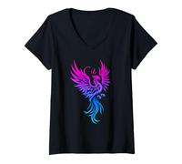 Mujer Bisexual Phoenix Bird Bi Pride Flag Rising from Ashes Camiseta Cuello V