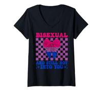 Mujer Bisexual y aún no me gustas, divertida bandera del orgullo bi LGBTQ Camiseta Cuello V