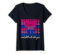 Mujer Bisexual y aún no me gustas, divertida bandera del orgullo bi LGBTQ Camiseta Cuello V