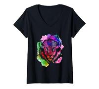 Mujer Bison Colorido Acuarela Buffalo Vida Silvestre Animal Art Head Camiseta Cuello V