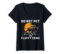 Mujer Bison Do Not Pet Fluffy Cows Buffalo Humor Cita de Vida Silvestre Camiseta Cuello V