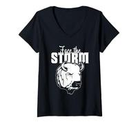 Mujer Bison Face The Storm Buffalo Motivación Coraje Cita Diseño Camiseta Cuello V