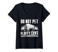 Mujer Bison Fluffy Cow Humor North American Buffalo Advertencia Cita Camiseta Cuello V