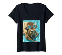 Mujer Bisonte Divertido con Gafas de Sol Cool Summer Animal Natación Camiseta Cuello V
