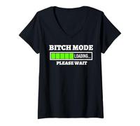 Mujer Bitch Mode Loading Please Wait Progress Bar, Divertido Regalo de Sarcasmo Camiseta Cuello V