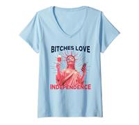 Mujer Bitches Love Independence Funny 4th of July Men Women Camiseta Cuello V