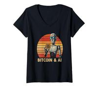 Mujer Bitcoin & AI KI Roboter Minería digital Nakamoto HODL Bitcoin Camiseta Cuello V