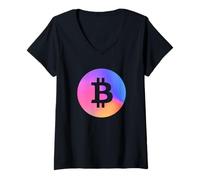 Mujer Bitcoin BTC Moneda Luna Bitcoin Criptomoneda Bitcoin Camiseta Cuello V