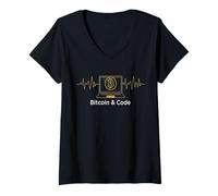 Mujer Bitcoin Coder Coding Desarrollador Blockchain Art Syntax Bitcoin Camiseta Cuello V