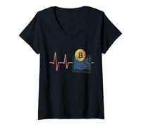 Mujer Bitcoin Coder Coding Desarrollador Blockchain Art Syntax Bitcoin Camiseta Cuello V