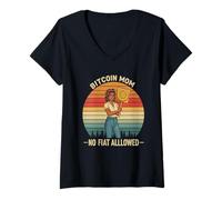 Mujer Bitcoin Mom Design Blockchain Arte familiar HODL Queen Bitcoin Camiseta Cuello V