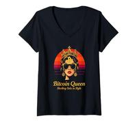 Mujer Bitcoin Queen Art Blockchain Power King Royal HODL Bitcoin Camiseta Cuello V