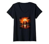 Mujer Bitcoin Samurai Guerrero Luchador Asia Fantasía Camiseta Cuello V