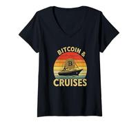 Mujer Bitcoiner Navegación Náutico Océano Olas Comercio Finanzas Bitcoin Camiseta Cuello V
