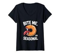 Mujer Bite Me Im Halloween de temporada Camiseta Cuello V