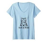 Mujer Black and White Cat with Dandelion Breeze Hand Drawn Minimal Camiseta Cuello V