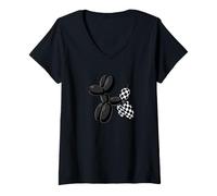 Mujer Black Balloon Dog Checkerboard Modern Pop Art Poodle Camiseta Cuello V