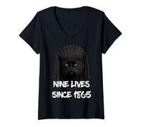Mujer Black Cat Cornrows 9 Vidas Desde 1865 Retro afroamericano Camiseta Cuello V