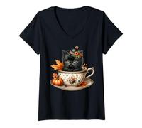 Mujer Black Cat Graphic For Cat Mom and Cat Dad Cute Kitten Fall Camiseta Cuello V