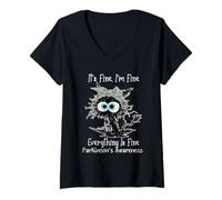 Mujer Black Cat It's Fine I'm Fine Parkinson & # 8217s Conciencia Camiseta Cuello V