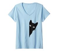 Mujer Black-Cat Saliendo Divertido Peek a Boo Peeking Pet Camiseta Cuello V