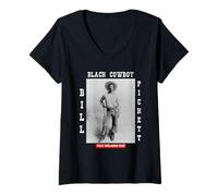 Mujer Black Cowboy Bill Pickett Cowboy Historia afroamericana Camiseta Cuello V