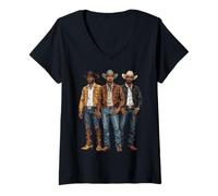 Mujer Black Cowboy Vibes Melanin Black History Texas Western Rodeo Camiseta Cuello V