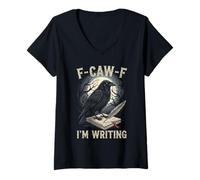 Mujer Black Crow F-Caw-F Estoy escribiendo Divertido Escritor gótico Adulto Camiseta Cuello V
