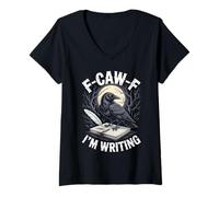 Mujer Black Crow F-Caw-F Estoy escribiendo Divertido Escritor gótico Adulto Camiseta Cuello V