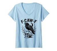 Mujer Black Crow F-Caw-F Funny Halloween Moon Gothic Adult Humor Camiseta Cuello V