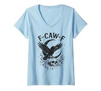Mujer Black Crow F-Caw-F Funny Halloween Moon Gothic Adult Humor Camiseta Cuello V