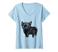 Mujer Black Frenchie Camiseta Cuello V