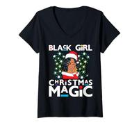 Mujer Black Girl Christmas Magic Melanie Mujer Piel Marrón Chicas Camiseta Cuello V