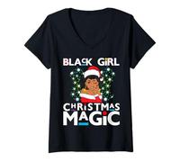 Mujer Black Girl Christmas Magic Melanie Mujer Piel Marrón Chicas Camiseta Cuello V