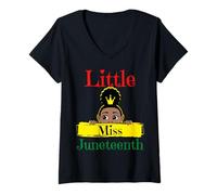 Mujer Black Girl Little Miss Juneteenth Hija Niño Diversión Camiseta Cuello V