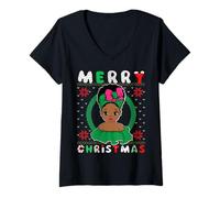 Mujer Black Girl Melanin Christmas Ugly Xmas Sweater Girls Pijama Camiseta Cuello V