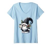 Mujer Black Goth GNOME with Bah Humbug Sign For Xmas Funny Santa Camiseta Cuello V