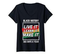 Mujer Black History Live Learn Make It Afroamericanos Hombres Mujeres Camiseta Cuello V