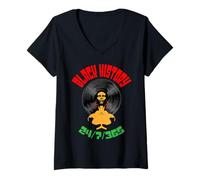 Mujer Black History Month 24/7/365 Disco de Vinilo LP Afro Music DJ Camiseta Cuello V