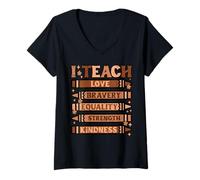 Mujer Black History Teacher I Teach Love Bravery Crayons Mujeres Hombres Camiseta Cuello V