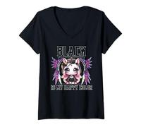 Mujer Black Is My Happy Color Gothic Girl Dark Goth Ocult Unicorn Camiseta Cuello V