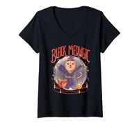 Mujer Black Meowgic Cute Witch Cat Oculto Halloween EduEly Camiseta Cuello V