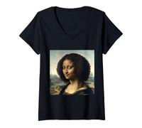 Mujer Black Mona Lisa Black History Month Afro Afroamericano Camiseta Cuello V