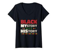 Mujer Black MYstory Not History Black History Month Camiseta Cuello V