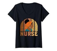 Mujer Black Nurse Afro Woman Inspirational Word Cloud RN Camiseta Cuello V